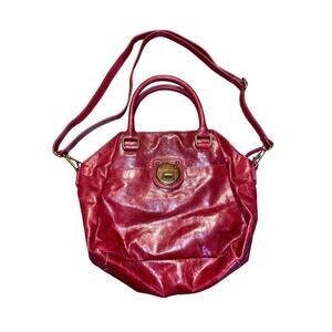 Elliott Lucca Dome Satchel Bag Red Genuine Leather Crossbody Purse